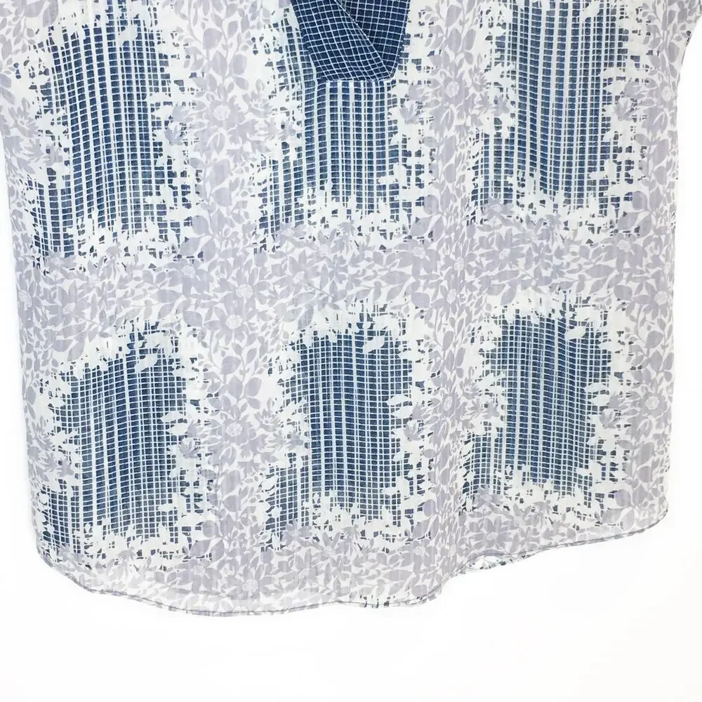 CAbi 278 Womens Size Small Printed Stitch Placket‎ Blouse Top Blue Purple Sheer